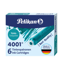 Cartucce inchiostro 4001 (TP/6) -  lunghezza 39mm - turchese - Pelikan - scatola 6 cartucce