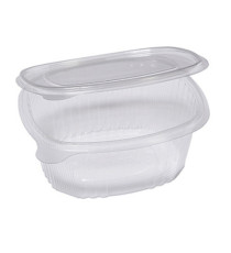 Contenitori ovali in PET - con coperchio incernierato - 16 x 13,5 x 6,2 cm - Europack - conf. 50 pezzi