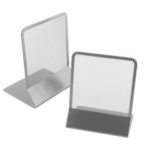 Coppia reggilibri - 13,5 x 17,5 cm - rete metallica - argento - Lebez