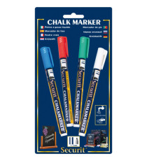 Marcatore a gesso liquido - punta fine da 1,00-2,00mm - colore assortiti base - Securit - conf. 4 pezzi Marcatore a gesso liquido - punta fine da 1,00-2,00mm - colore assortiti base - Securit - conf. 4 pezzi