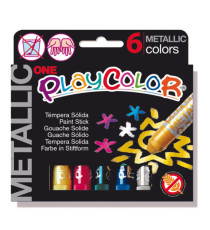 Tempera solida in stick Playcolor - 10gr - colori assortiti - Instant - astuccio 6 stick metal