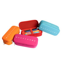 Astuccio 2 zip Monocromo -  21 x 5 x 9 cm - silicone/poliestere - colori assortiti - Pigna