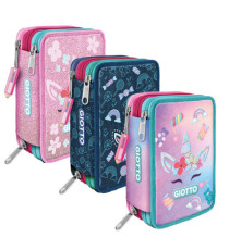 Astuccio 3 zip Candy collection - 19,5 x 7,5 x 12,9 cm - tessuto - fantasie assortite - Giotto