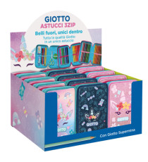 Astuccio 3 zip Candy collection - 19,5 x 7,5 x 12,9 cm - tessuto - fantasie assortite - Giotto