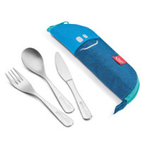 Astuccio Picnik Concept - in tessuto - con posate in acciaio inox - blu - Maped