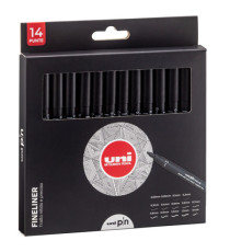 Astuccio Pin fineliner - nero - 14 gradazioni - Uni Mitsubishi - conf. 14 pezzi Astuccio Pin fineliner - nero - 14 gradazioni - Uni Mitsubishi - conf. 14 pezzi