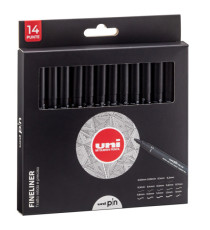 Astuccio Pin fineliner - nero - 14 gradazioni - Uni Mitsubishi - conf. 14 pezzi Astuccio Pin fineliner - nero - 14 gradazioni - Uni Mitsubishi - conf. 14 pezzi