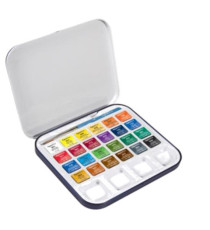 Acquerelli Aquafine - colori assortiti - Daler Rowney -  scatola metallo 24 acquerelli + pennello + tavolozza