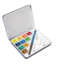 Acquerelli Aquafine - colori assortiti - Daler Rowney - scatola metallo 10 acquerelli + pennello + tavolozza Acquerelli Aquafine - colori assortiti - Daler Rowney - scatola metallo 10 acquerelli + pennello + tavolozza