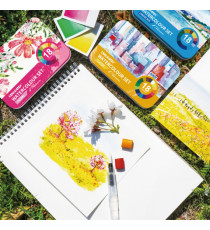 Acquerelli demi-godet - con pennello brush - in scatola di metallo - colori classici assortiti - DOM - astuccio 18 color