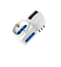 Adattatore con spina 10A verticale - 2 prese bipasso 10/16A + 1 presa Schuko - MKC