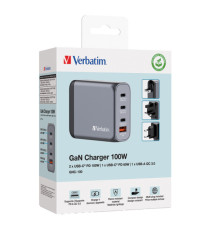 Adattatore da viaggio GNC-100 - 2x USB-C PD 1x USB-C PD 65W, 1x USB-A QC 3.0 100W - Verbatim - 32202 Adattatore da viaggio GNC-100 - 2x USB-C PD 1x USB-C PD 65W, 1x USB-A QC 3.0 100W - Verbatim - 32202