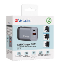 Adattatore da viaggio GNC-35 - 1x USB-C PD 35W, 1x USB-A QC 3.0 35W - Verbatim - 32200 Adattatore da viaggio GNC-35 - 1x USB-C PD 35W, 1x USB-A QC 3.0 35W - Verbatim - 32200