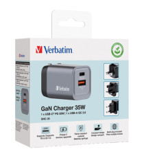 Adattatore da viaggio GNC-35 - 1x USB-C PD 35W, 1x USB-A QC 3.0 35W - Verbatim - 32200 Adattatore da viaggio GNC-35 - 1x USB-C PD 35W, 1x USB-A QC 3.0 35W - Verbatim - 32200