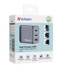 Adattatore da viaggio GNC-65 - 2x USB-C PD 65W, 1x USB-A QC 3.0 65W - Verbatim - 32201 Adattatore da viaggio GNC-65 - 2x USB-C PD 65W, 1x USB-A QC 3.0 65W - Verbatim - 32201