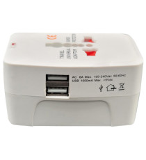 Adattatore da viaggio universale - 2 prese USB - bianco - MKC Melchioni