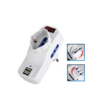 Adattatore rotante con interruttore - 2 prese bipasso 2P+T 10/16A + 1 presa Schuko + 2 prese USB - MKC