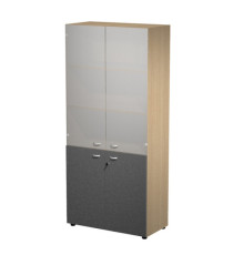 Armadio alto con ante superiori in vetro Essence - con serratura - 90 x 45 x 200 cm - rovere/antracite