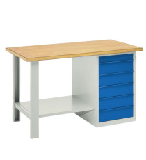 Banco da lavoro - 6 cassetti blu - 150 x 75 x 90 cm - grigio/legno - Tecnotelai Banco da lavoro - 6 cassetti blu - 150 x 75 x 90 cm - grigio/legno - Tecnotelai