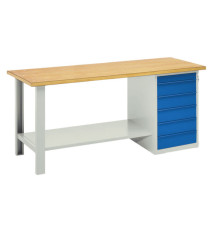 Banco da lavoro - 6 cassetti blu - 200 x 75 x 90 cm - grigio/legno - Tecnotelai Banco da lavoro - 6 cassetti blu - 200 x 75 x 90 cm - grigio/legno - Tecnotelai