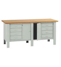 Banco da lavoro - con 2 cassettiere e 2 ante - 200 x 75 x 90 cm - grigio/legno - Tecnotelai Banco da lavoro - con 2 cassettiere e 2 ante - 200 x 75 x 90 cm - grigio/legno - Tecnotelai