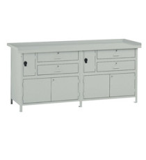 Banco da lavoro - con 4 cassetti e 2 vano - 200 x 67 x 90 cm - grigio - Tecnotelai Banco da lavoro - con 4 cassetti e 2 vano - 200 x 67 x 90 cm - grigio - Tecnotelai