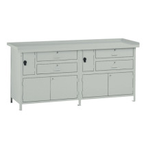Banco da lavoro - con 4 cassetti e 2 vano - 200 x 67 x 90 cm - grigio - Tecnotelai Banco da lavoro - con 4 cassetti e 2 vano - 200 x 67 x 90 cm - grigio - Tecnotelai