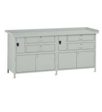 Banco da lavoro - con 4 cassetti e 2 vano - 200 x 67 x 90 cm - grigio - Tecnotelai Banco da lavoro - con 4 cassetti e 2 vano - 200 x 67 x 90 cm - grigio - Tecnotelai