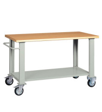 Banco da lavoro - con ruote - 150 x 75 x 90 cm - grigio/legno - Tecnotelai Banco da lavoro - con ruote - 150 x 75 x 90 cm - grigio/legno - Tecnotelai