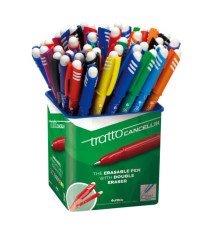 Barattolo Penna a sfera cancellabile Cancellik - punta 1,0mm - colori assortiti  - Tratto - conf. 50 pezzi Barattolo Penna a sfera cancellabile Cancellik - punta 1,0mm - colori assortiti  - Tratto - conf. 50 pezzi