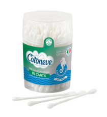 Bastoncini puliorecchie cotonati - carta biodegradabile - Cotoneve - barattolo 100 pezzi