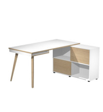 Workstation Maxi - gambe in legno - 160 x 140 x H 81,5 cm - bianco / rovere Workstation Maxi - gambe in legno - 160 x 140 x H 81,5 cm - bianco / rovere