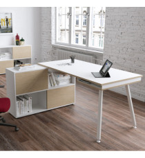 Workstation Maxi - gambe in metallo - 160 x 140 x H 81,5 cm - bianco / rovere Workstation Maxi - gambe in metallo - 160 x 140 x H 81,5 cm - bianco / rovere