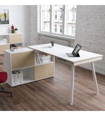 Workstation Maxi - gambe in metallo - 160 x 140 x H 81,5 cm - bianco / rovere Workstation Maxi - gambe in metallo - 160 x 140 x H 81,5 cm - bianco / rovere