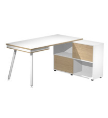 Workstation Midi - gambe in metallo - 130 x 120 x H 81,5 cm - bianco / rovere Workstation Midi - gambe in metallo - 130 x 120 x H 81,5 cm - bianco / rovere
