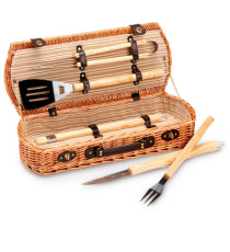 Set barbecue 5 attrezzi - valigetta di vimini - 13 x 26 x 61 cm - Garden Friend
