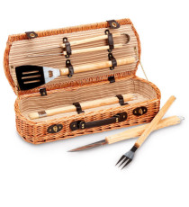 Set barbecue 5 attrezzi - valigetta di vimini - 13 x 26 x 61 cm - Garden Friend