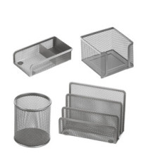 Set scrivania - 4 accessori - rete metallica - argento - Lebez Set scrivania - 4 accessori - rete metallica - argento - Lebez