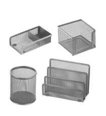 Set scrivania - 4 accessori - rete metallica - argento - Lebez Set scrivania - 4 accessori - rete metallica - argento - Lebez