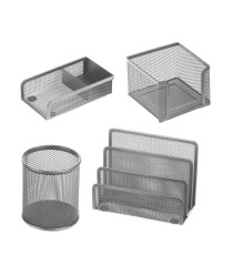 Set scrivania - 4 accessori - rete metallica - argento - Lebez Set scrivania - 4 accessori - rete metallica - argento - Lebez