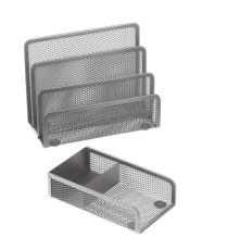 Set scrivania - 4 accessori - rete metallica - argento - Lebez Set scrivania - 4 accessori - rete metallica - argento - Lebez
