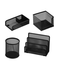 Set scrivania - 4 accessori - rete metallica - nero - Lebez Set scrivania - 4 accessori - rete metallica - nero - Lebez