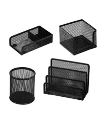 Set scrivania - 4 accessori - rete metallica - nero - Lebez Set scrivania - 4 accessori - rete metallica - nero - Lebez
