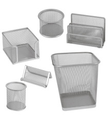 Set scrivania - 6 accessori - rete metallica - argento - Lebez Set scrivania - 6 accessori - rete metallica - argento - Lebez