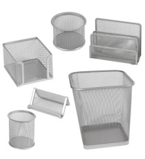 Set scrivania - 6 accessori - rete metallica - argento - Lebez Set scrivania - 6 accessori - rete metallica - argento - Lebez