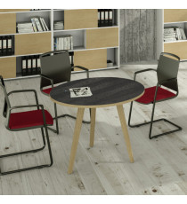 Tavolo riunione tondo Woody - diametro 80 cm - rovere / nero venato Tavolo riunione tondo Woody - diametro 80 cm - rovere / nero venato