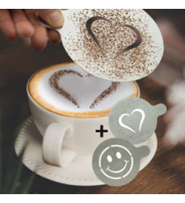 Stencil per caffè - 10 x 12,4 x 0,1 cm - forma cuore e smile - Securit - set 2 pezzi Stencil per caffè - 10 x 12,4 x 0,1 cm - forma cuore e smile - Securit - set 2 pezzi