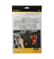 Stencil trasparenti assortiti (lettere, numeri, forme) - 32 x 22 cm - Securit - set 6 pezzi