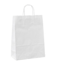 Shopper - maniglie cordino - 14 x 9 x 20 cm - carta kraft - bianco - Mainetti Bags - conf. 25 pezzi