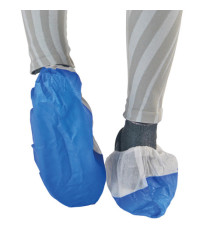 Sovrascarpe monouso Dual Barrier - antiscivolo - taglia unica - PLP - bianco/blu - Worker - conf. 50 pezzi